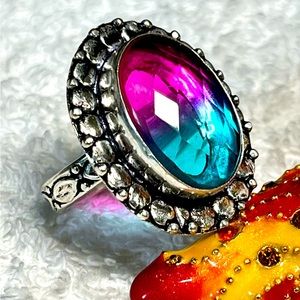 Pink and blue bi color stone in sterling